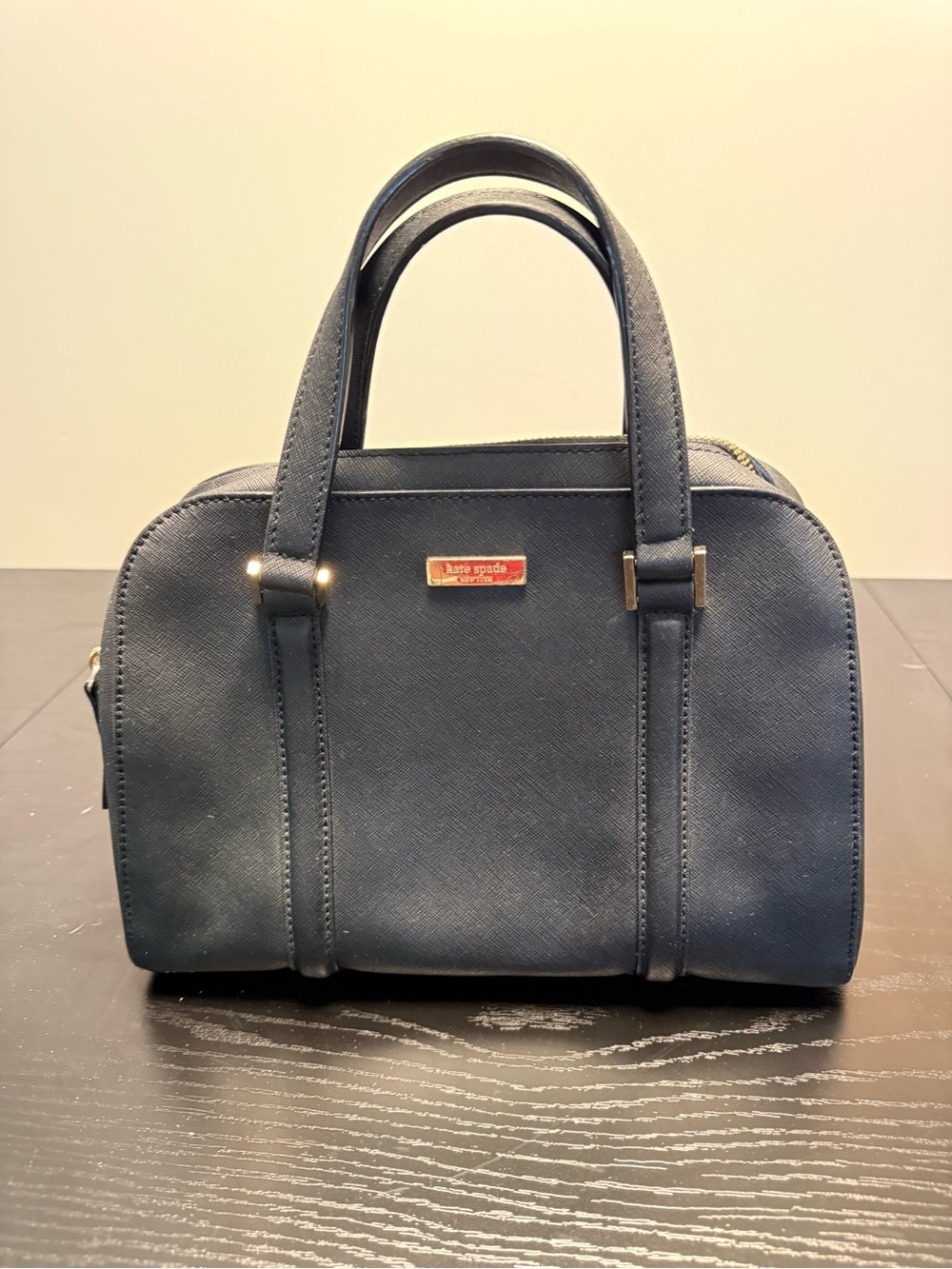 kate spade navy dome satchel with gold-tone plaque